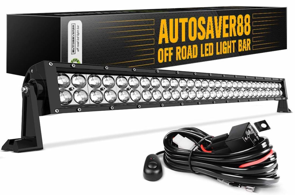 LED Light Bar AUTO 4D Work Light 300W with 8ft Wiring Harness, 30000LM Straight Offroad Driving Fog Lamp Marine Boating Light IP68 WATERPROOF Spot & Flood Combo Beam, 2 Year Warranty