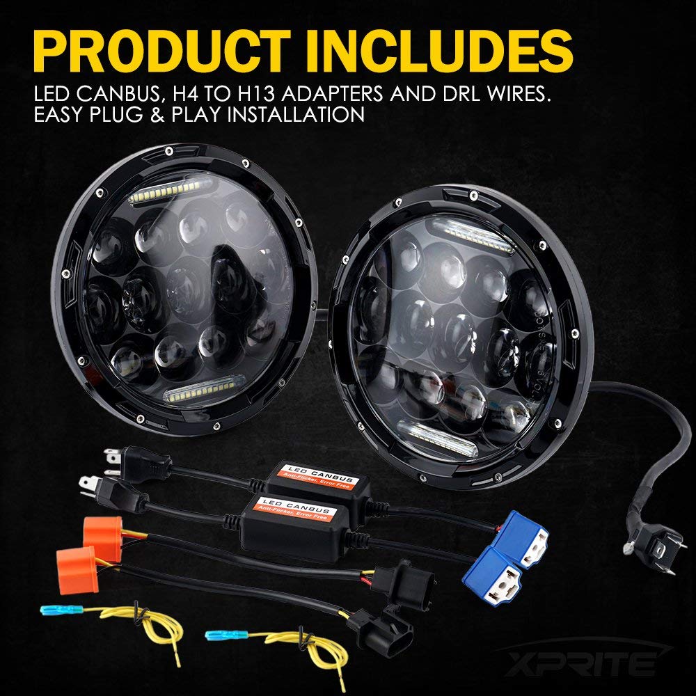 Xprite 7-Inch 150W CREE LED Headlight Kit With DRL and Turn Signals