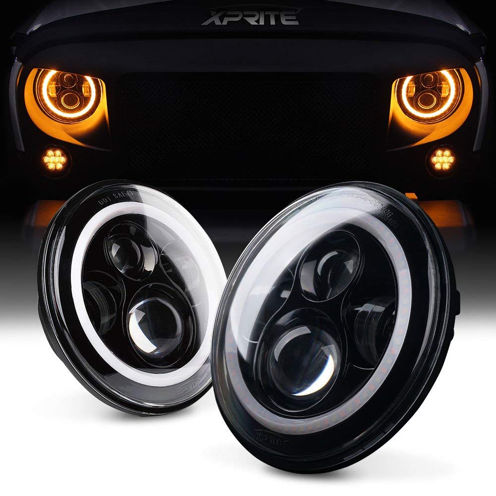 Xprite 7" Inch LED Halo Headlights With DRL/Turn Signals