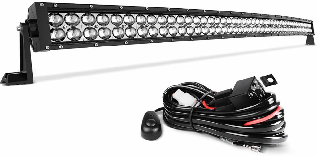 Curved AUTO Work Light 4D 400W with 8ft Wiring Harness, 40000LM Offroad Driving Fog Lamp Marine Boating Light IP68 WATERPROOF Spot & Flood Combo Beam Light Bar, 2 Year Warranty