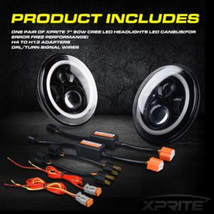 Xprite 7" Inch LED Halo Headlights With DRL/Turn Signals