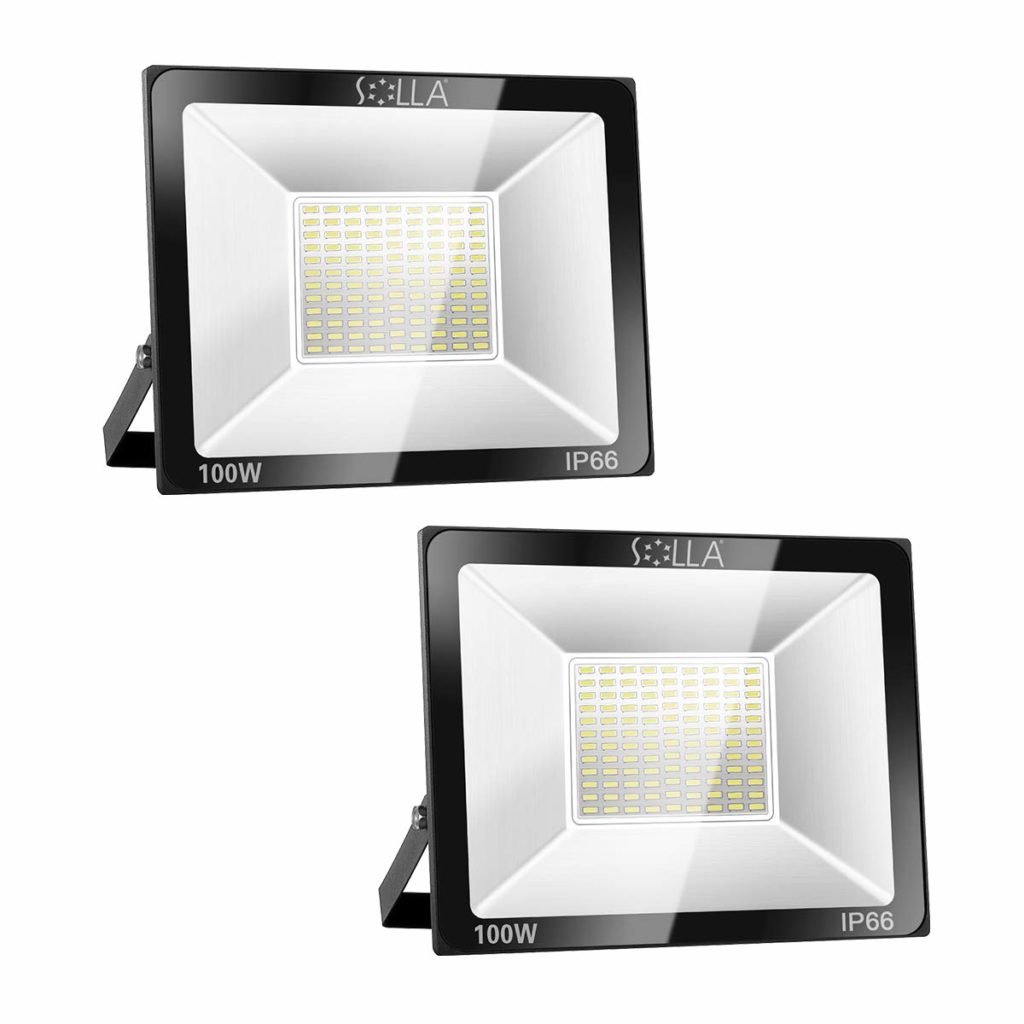 2 Pack SOLLA 100W LED Flood Light, IP66 Waterproof, 8000lm, 550W Equivalent, Super Bright Outdoor Security Lights, 3000K Warm White, Outdoor Floodlight for Garage, Garden, Lawn and Yard