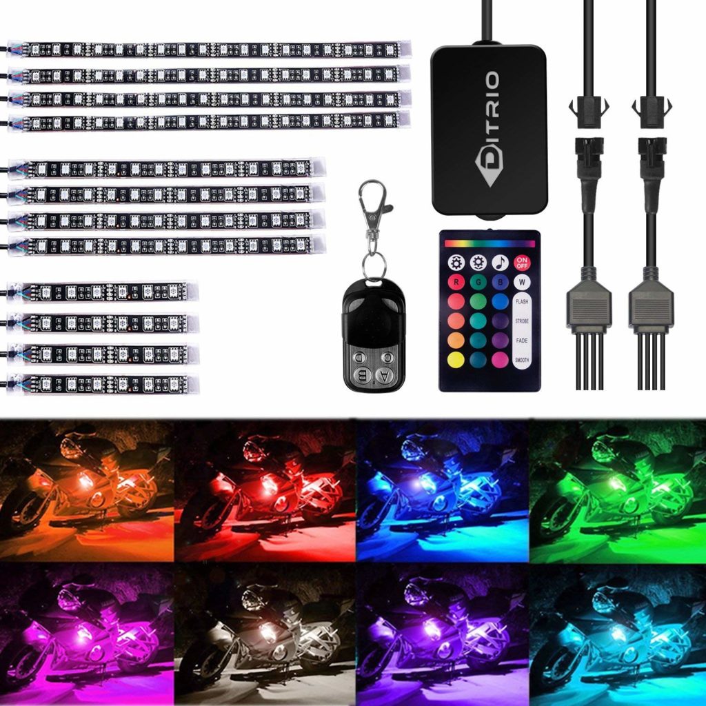 DITRIO 12Pcs Motorcycle LED Light Kit Strips Multi-Color Accent Glow Neon Ground Effect Atmosphere Lights Lamp with Wireless Remote Controller for Harley Davidson Honda Kawasaki Suzuki (Pack of 12)